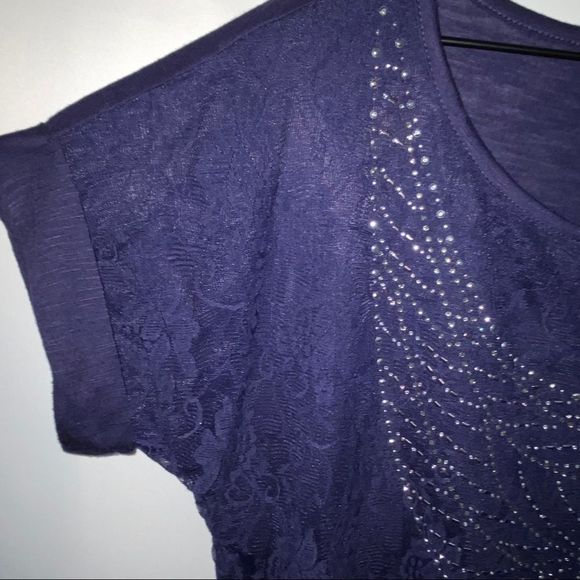Daytrip Navy Blue Lace Embellished Blouse Medium M - Picture 4 of 8